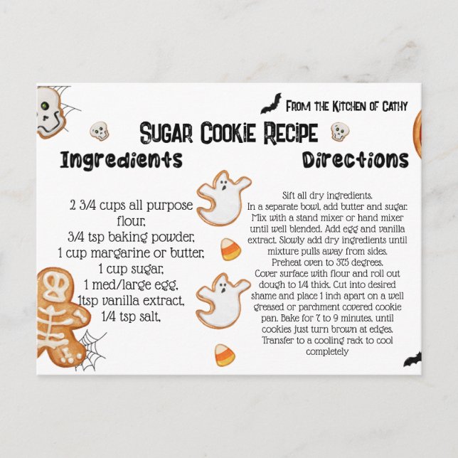 Tarjetas de recetas de Halloween, cookies de Hallo (Anverso)