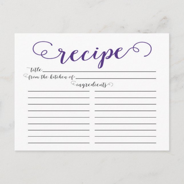 Tarjetas de recetas de la ducha con guión morado m (Anverso)
