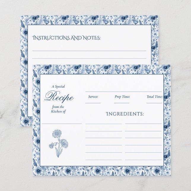 Tarjetas de Recetas de la Familia de Flores Silves (Anverso / Reverso)