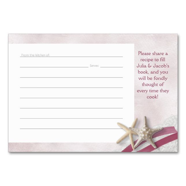 Tarjetas de recetas de lazo y cinta de pez estrell (Anverso)