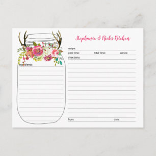 Tarjetas de Recetas de Mason Jar Cuernos Boho Rosa
