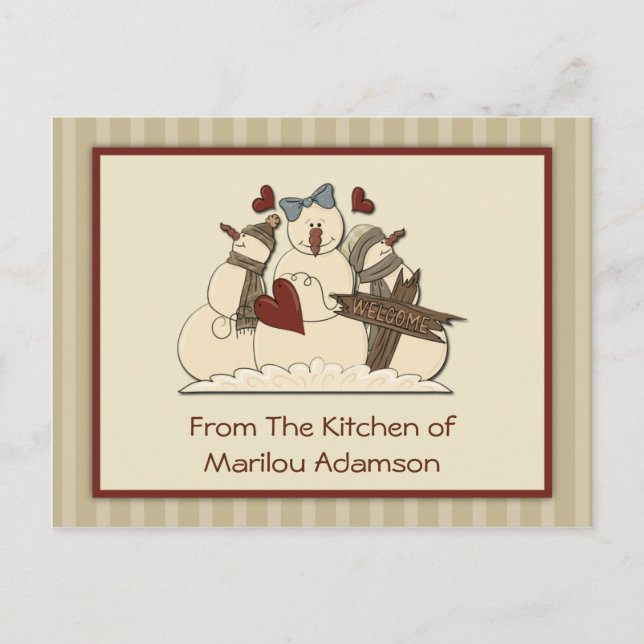 Tarjetas de Recetas de Muñecos de Nieve Primitivos (Anverso)