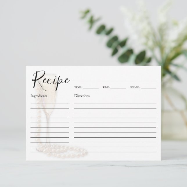 Tarjetas de Recetas de Perlas y Prosecco para Desp (Anverso de pie)