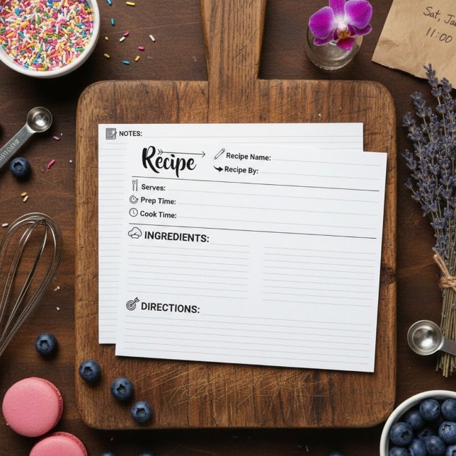 Tarjetas de Recetas de Repuesto para Cocina Escrit (Minimalist Calligraphy Recipe Card)