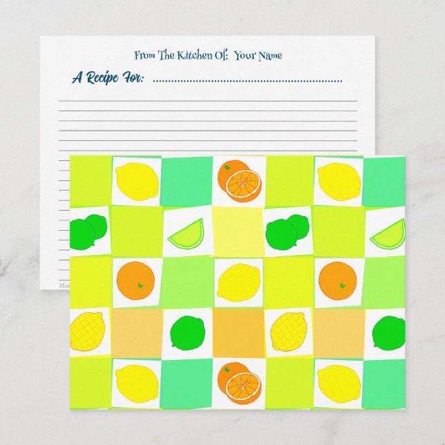 Tarjetas de Recetas Editables de Limón Naranjas Li (Anverso / Reverso)