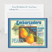 Tarjetas de Recetas Editables de Peras con Arte de