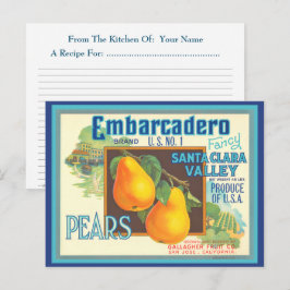 Tarjetas de Recetas Editables de Peras con Arte de