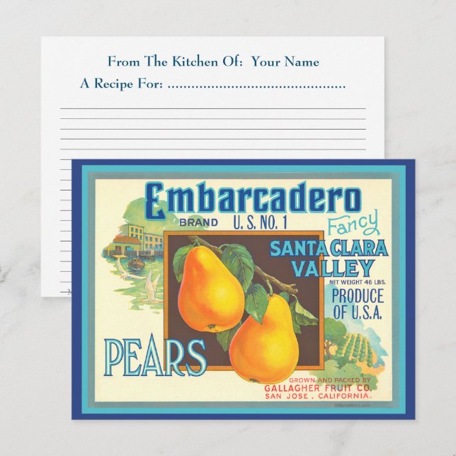 Tarjetas de Recetas Editables de Peras con Arte de (Anverso / Reverso)