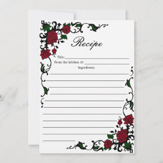 Tarjetas de recetas elegantes de roas rojas