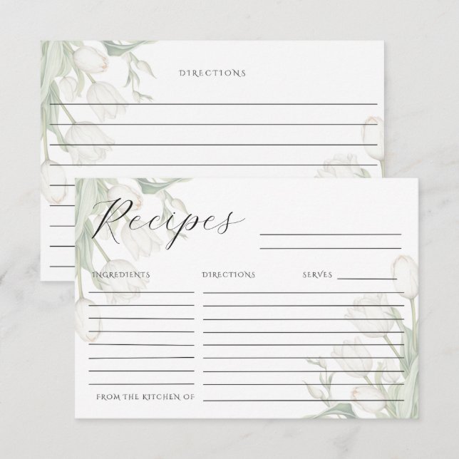 Tarjetas de Recetas Elegantes Tulipanes Blancos (Anverso / Reverso)