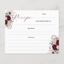 Tarjetas de Recetas Florales Borgoña