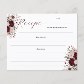Tarjetas de Recetas Florales Borgoña