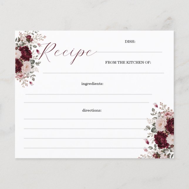 Tarjetas de Recetas Florales Borgoña (Anverso)