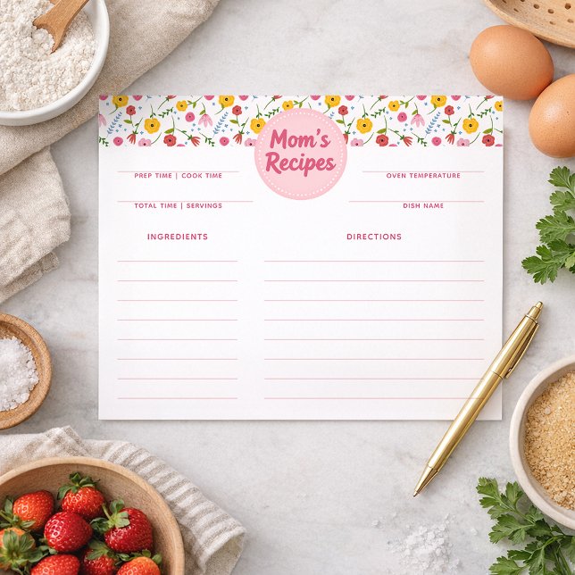 Tarjetas de Recetas Florales de Recetas Personaliz (Recipe Card)