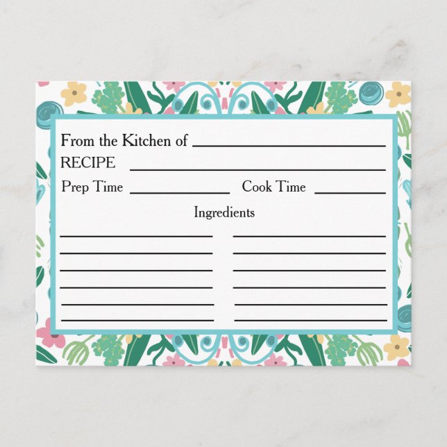 Tarjetas de Recetas Florales Rosa Acuático de la C (Anverso)