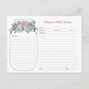 Tarjetas de Recetas Florales Rosa Polvo en Tarro d