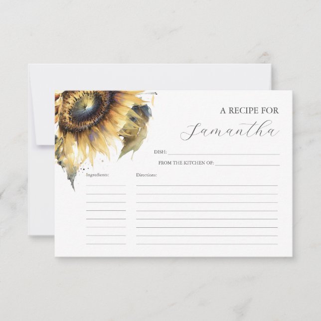 Tarjetas de recetas impresas Watercoloreadas Sunfl (Anverso)