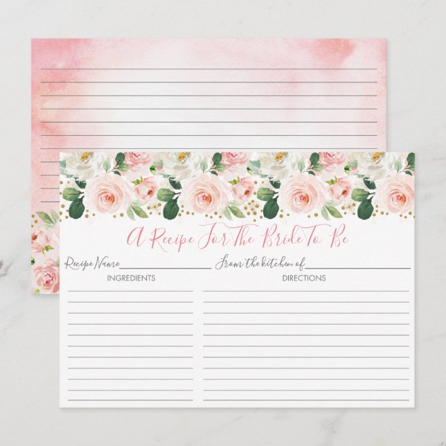 Tarjetas de Recetas para Bridal Shower con Flores  (Anverso / Reverso)