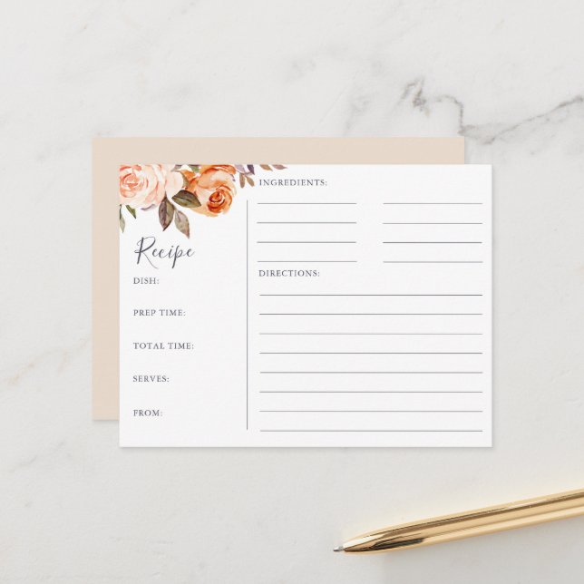 Tarjetas de Recetas para Bridal Shower Floral de T (Anverso/Reverso In Situ)