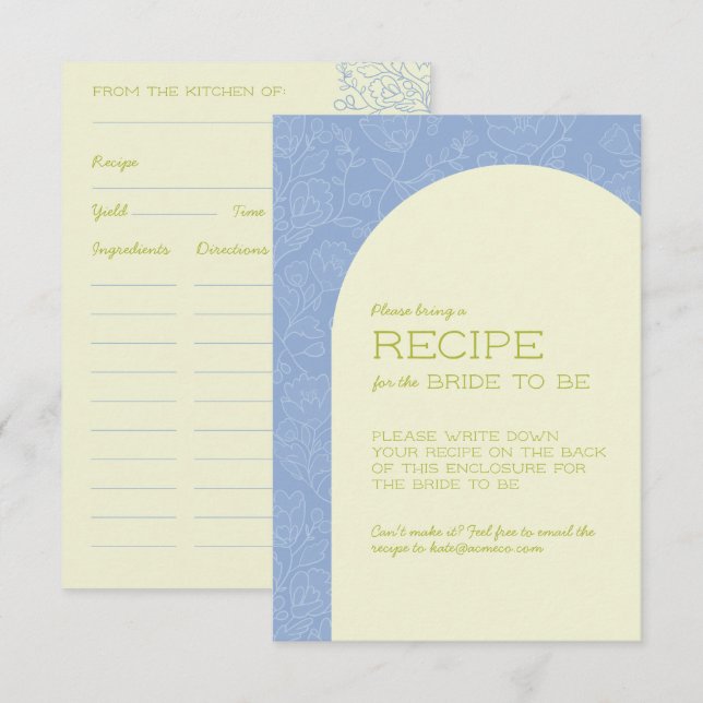 Tarjetas de Recetas para Desayuno Nupcial con Flor (Anverso / Reverso)