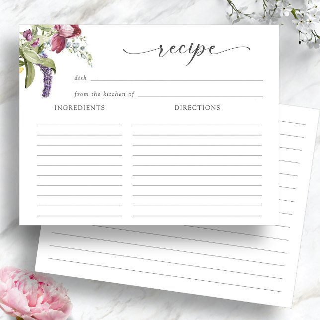 Tarjetas de Recetas para Desayuno Nupcial Floral (Elegant Floral Jewel Tone Bridal Shower Recipe Cards by Painted Paperie
)