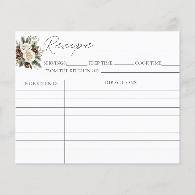 Tarjetas de recetas para ducha de novia en inviern (Anverso)