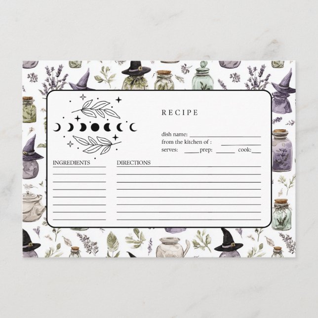 Tarjetas de Recetas Personalizadas de Lavanda y Bo (Anverso)