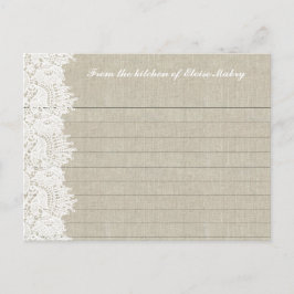 Tarjetas de recetas personalizadas de lino blanco