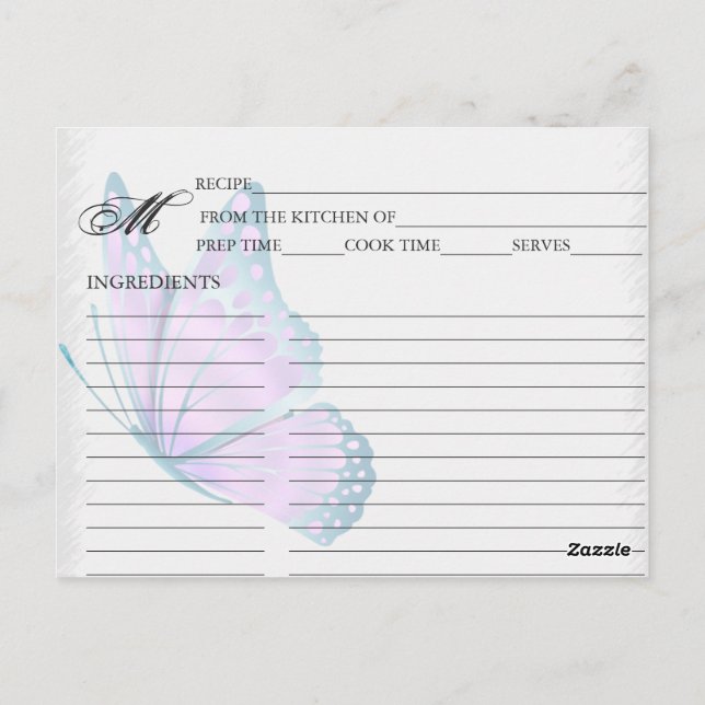 Tarjetas de recetas simples de mariposa Verde azul (Reverso)