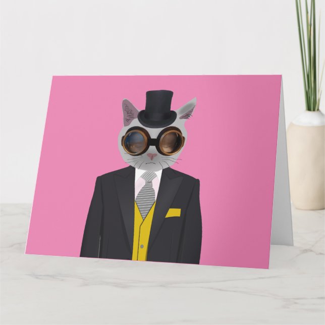 TARJETAS DE RECIBIMIENTO DE STEAMPUNK CAT CUMPLEAÑ (Anverso)