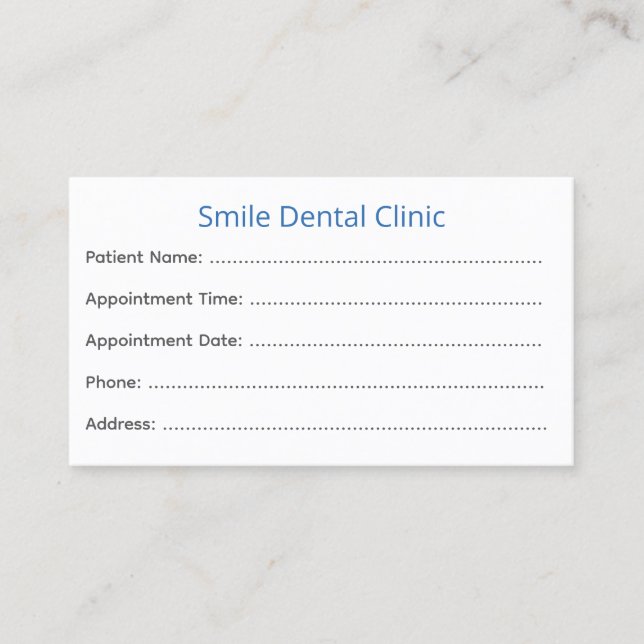 Tarjetas de Recordatorio de Cita con el Dentista p (Anverso)