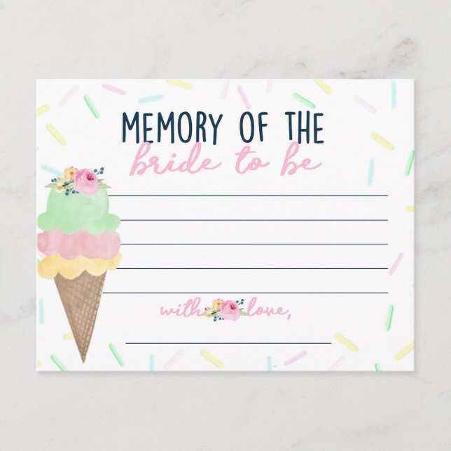 Tarjetas de recuerdo de la novia para despedida de (Anverso)