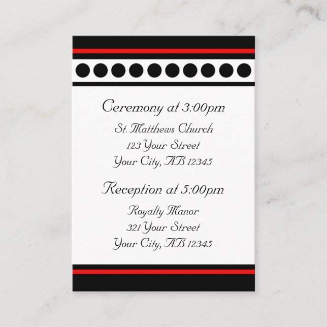 Tarjetas de referencia de invitados rojas elegante (Anverso)
