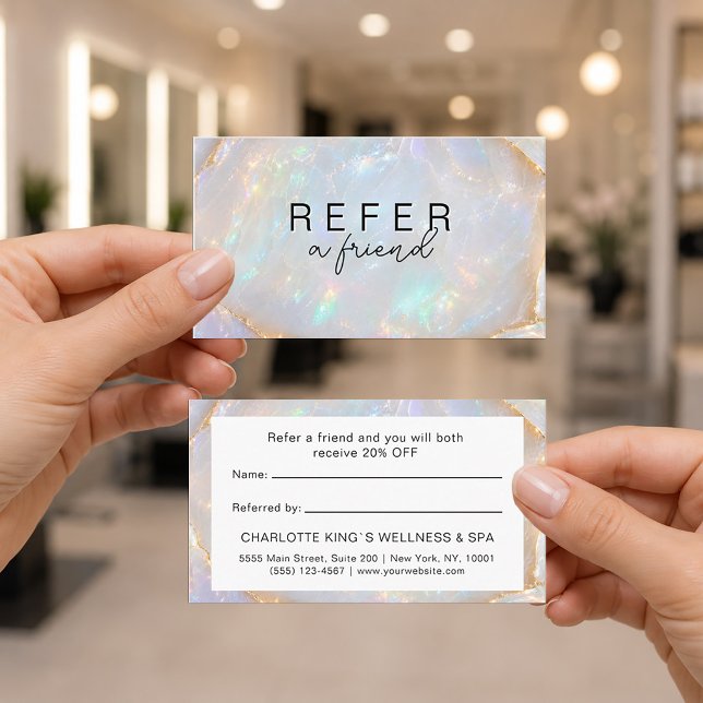 Tarjetas de Referencia de Mármol Holográfico de Óp (Refer a Friend! Opal Holographic Marble Referral Cards)