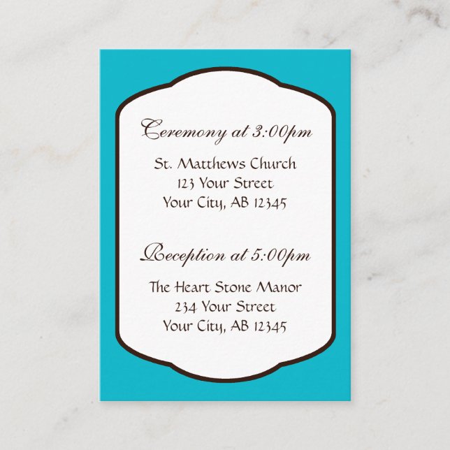 Tarjetas de referencia para invitados Aqua Brown & (Anverso)