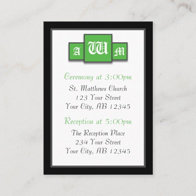Tarjetas de referencia trimonograma verde moderno  (Anverso)