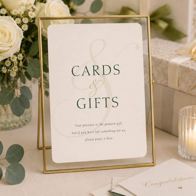 Tarjetas de regalos de boda de oro verde esmeralda (Emerald Green Gold Wedding Cards Gifts Tabletop)