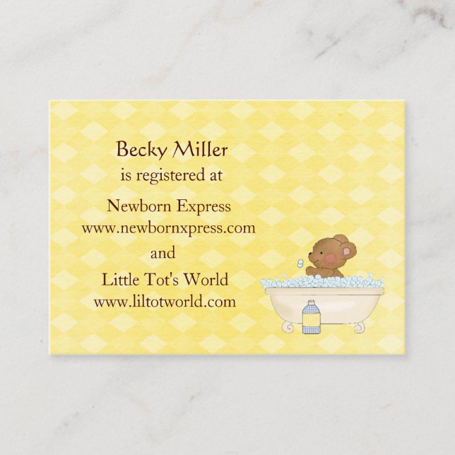 Tarjetas de registro Baby Shower Bear Bath Time pa (Anverso)