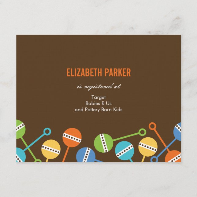 Tarjetas de registro Baby Shower de Rattles Modern (Anverso)