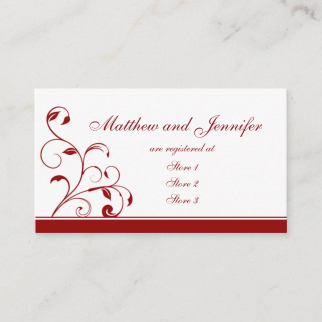 Tarjetas de registro de Boda floral rojo oscuro (Anverso)