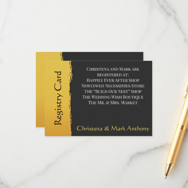 Tarjetas de Registro de Boda Midnight Gold (Anverso/Reverso In Situ)