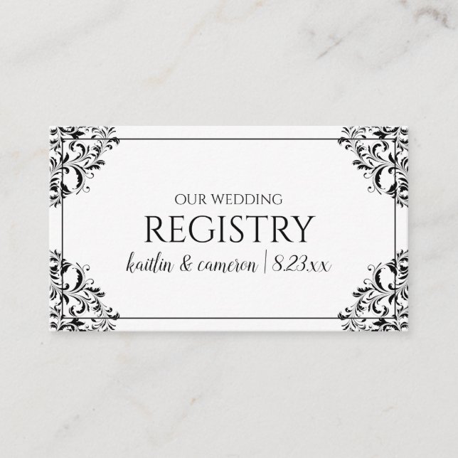 Tarjetas de Registro de Boda - Nadine - Negro (Anverso)