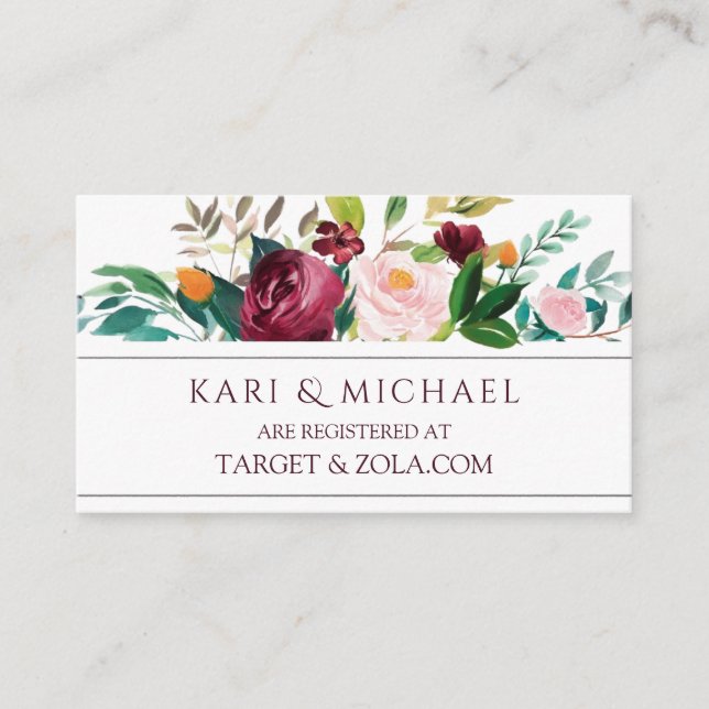 Tarjetas de Registro de Boda - Ramo Marsala (Anverso)