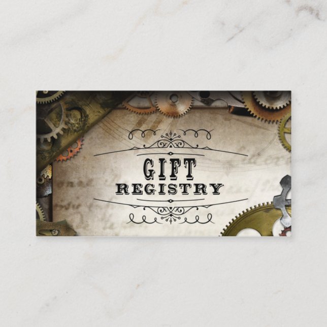Tarjetas de registro de Bodas victorianos Steampun (Anverso)