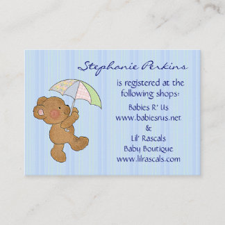Tarjetas de registro de ducha de oso bebé marrón