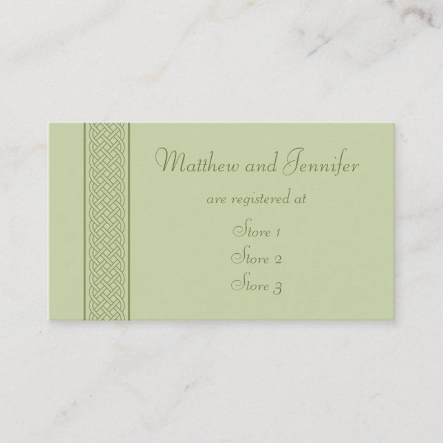 Tarjetas de registro de regalo de boda celta verde (Anverso)