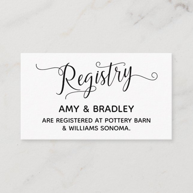 Tarjetas de registro de regalo de boda con guión e (Anverso)