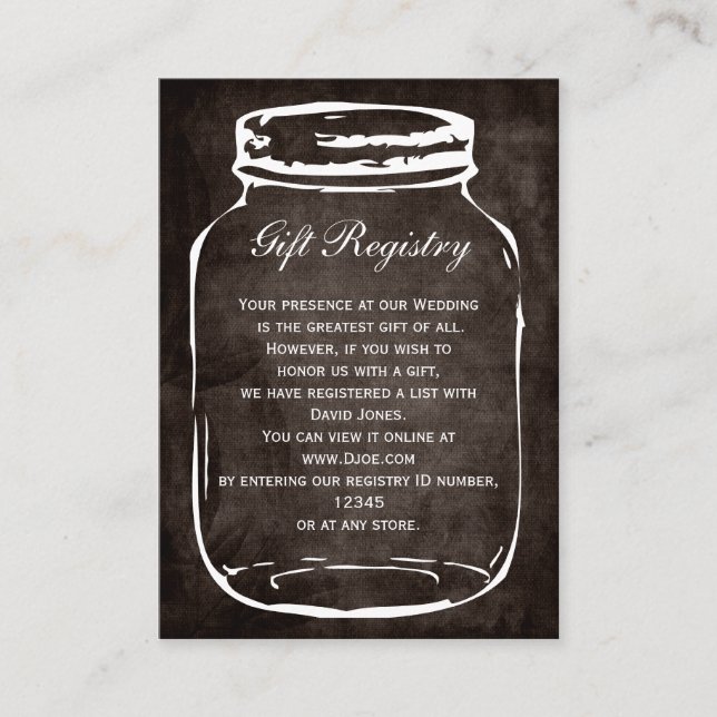 tarjetas de registro de regalo rústico para tarro  (Anverso)