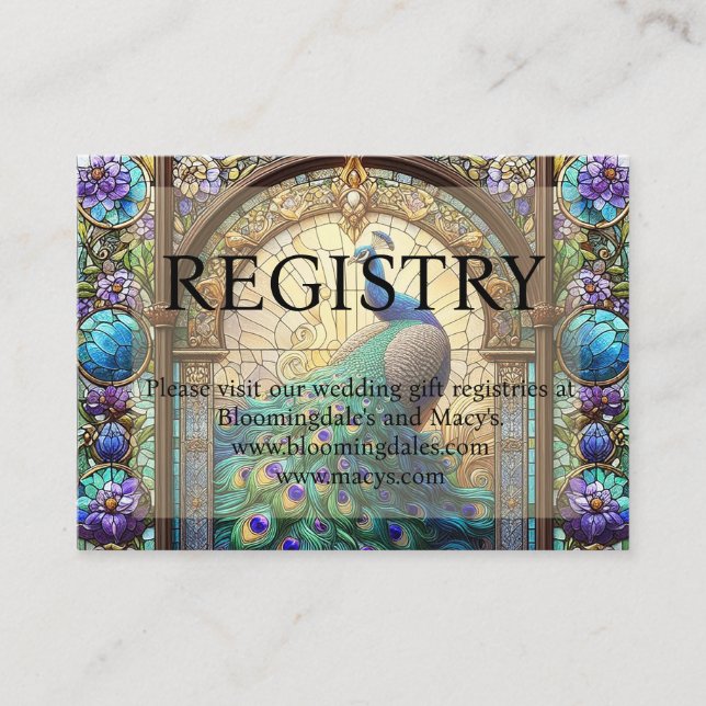 Tarjetas de registro de regalos de boda de pavo re (Anverso)