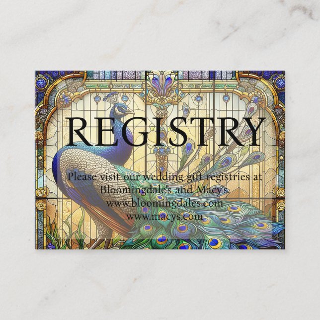 Tarjetas de registro de regalos de boda de pavo re (Anverso)